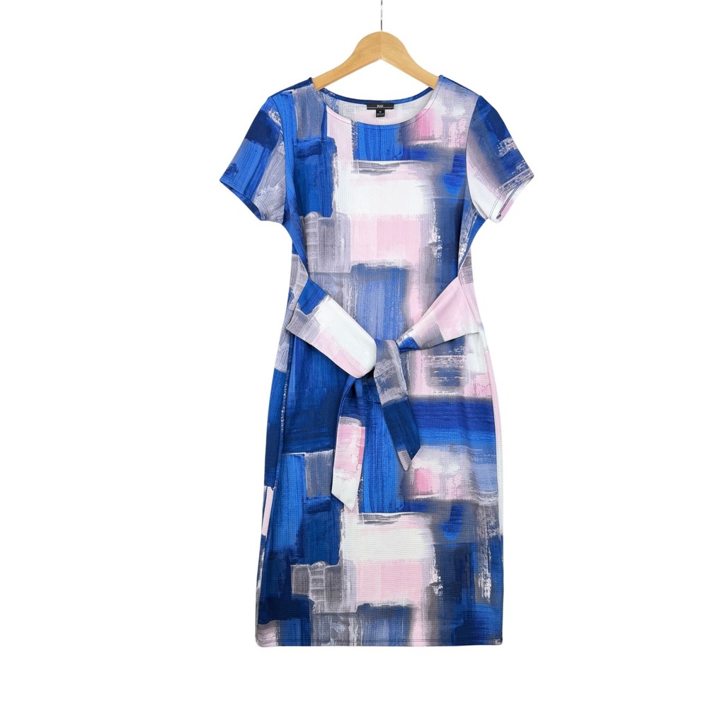 New R&K Short Sleeve Abstract Midi Shift Dress size‎ Medium Blue/Pink